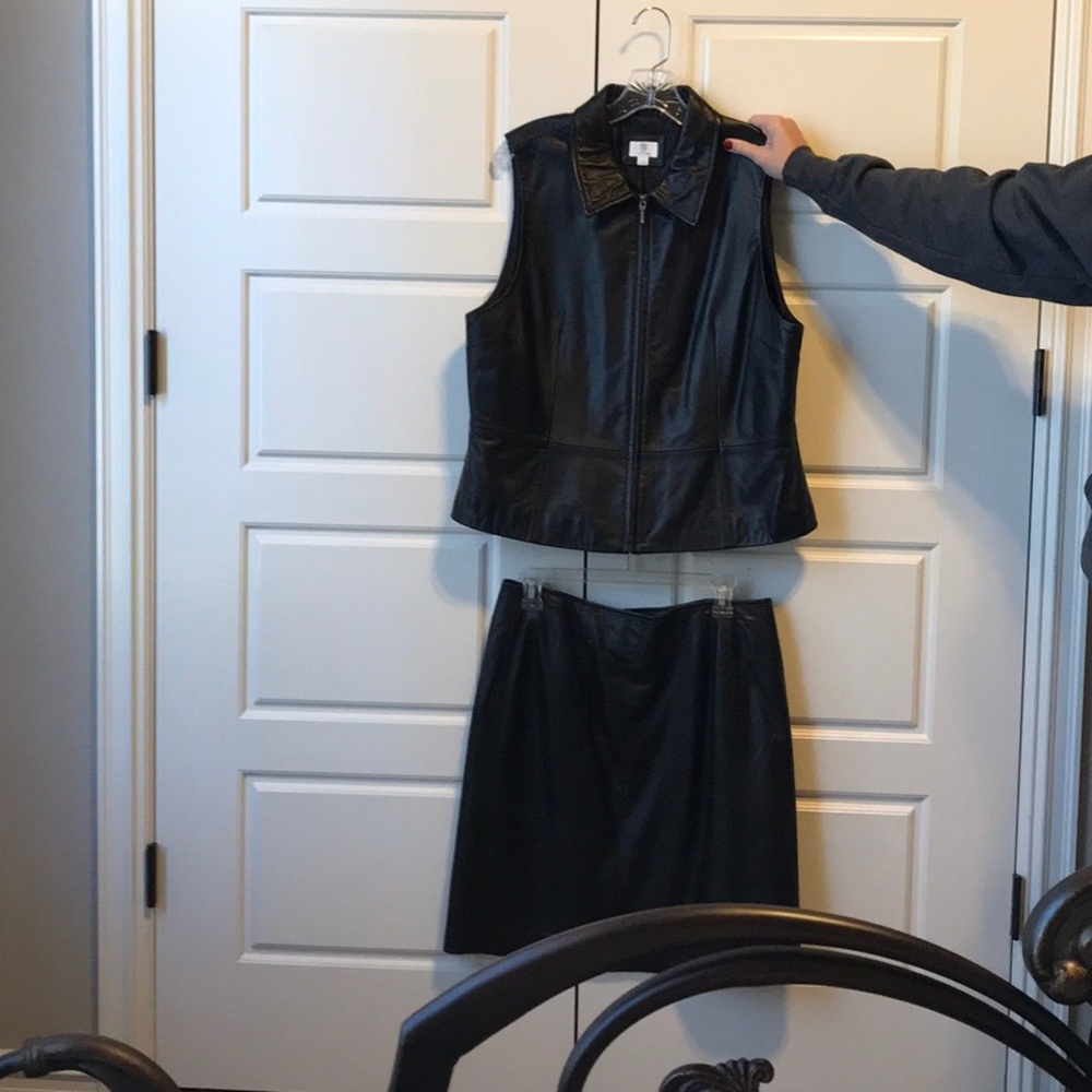 2 piece leather skirt and vest set